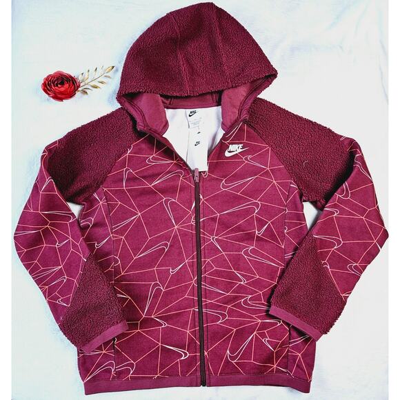 New Nike Kids Boys Girls Full Zip Up Front Jacket Sweater Hooded Size XL Red - Picture 1 of 12